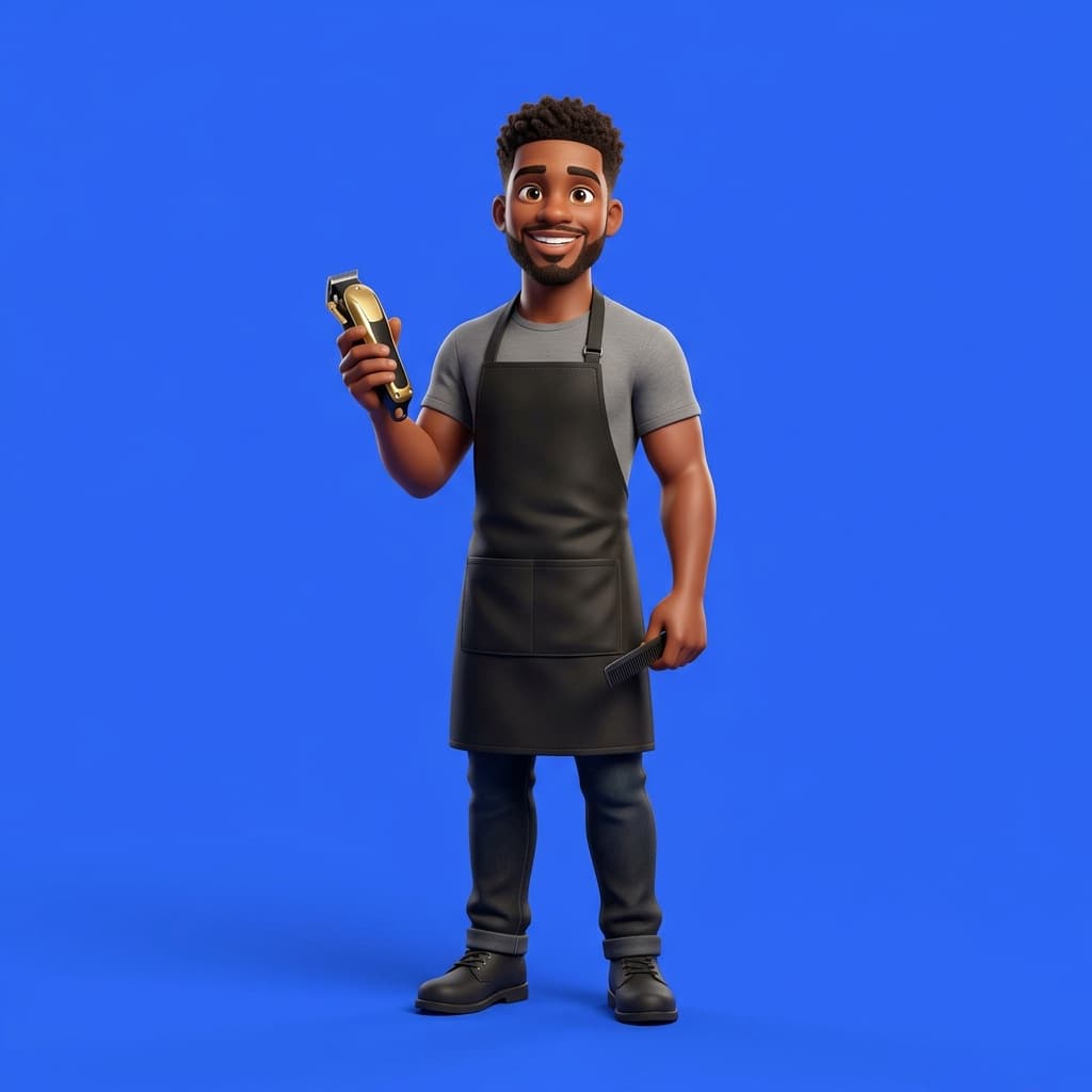 A smiling barber holding hair clippers